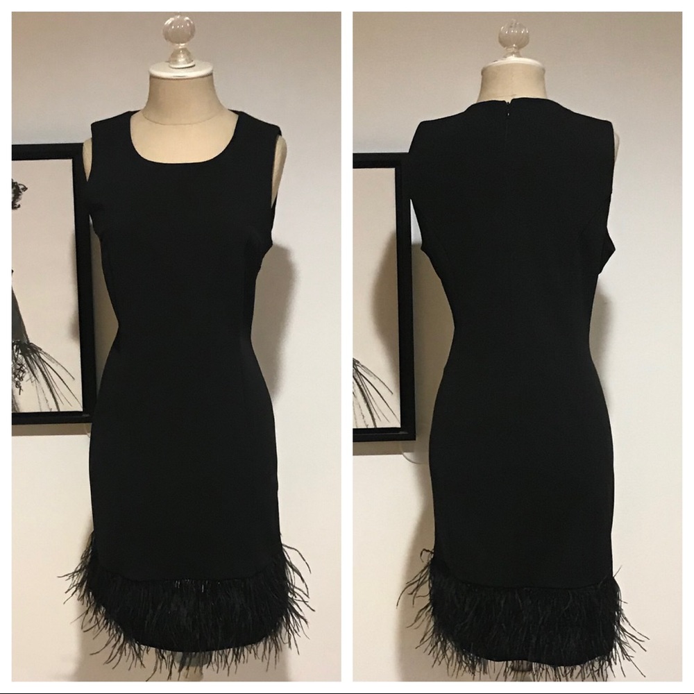 New Nina Leonard black feather dress M